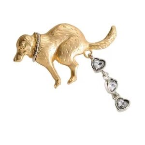Pooping Gold Dog Brooch